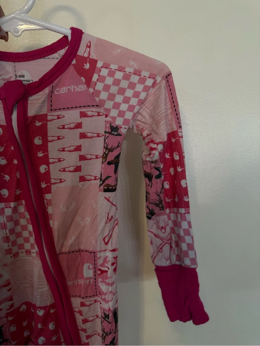 BAMBOO Pink Patchwork Print Footed One-Piece Pajamas